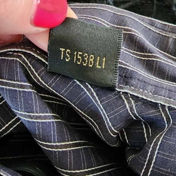 Bugatchi Navy and White Striped Long Sleeve Shirt Size Large - Picture 6 of 7